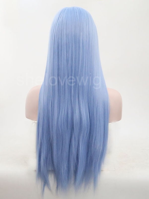 Half Light Blue Half Dark Blue Synthetic Lace Wig