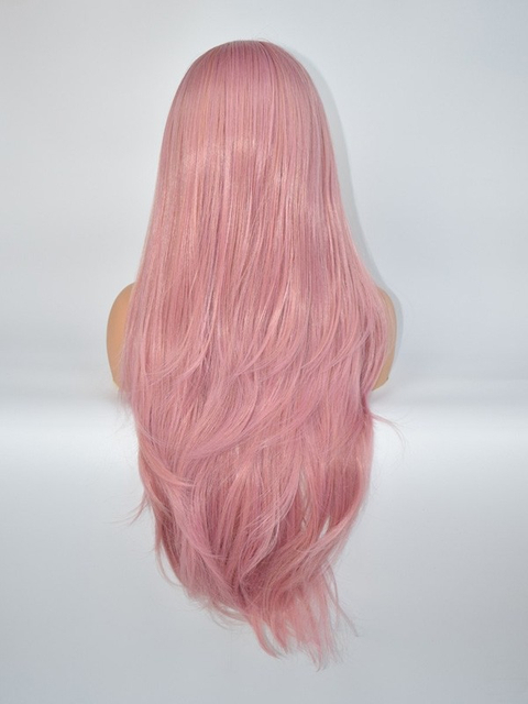 Grey Root with Dark Pink Synthetic Lace Front Wig