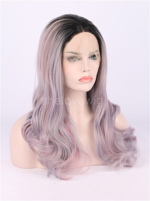 Curl Synthetic Hair Lace Front Wig Black Root Ombre Color