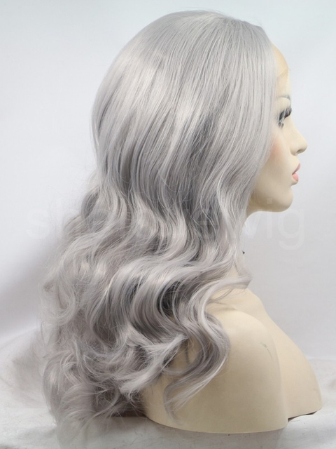 Body Wave Synthetic Lace Front Wig Silver Grey