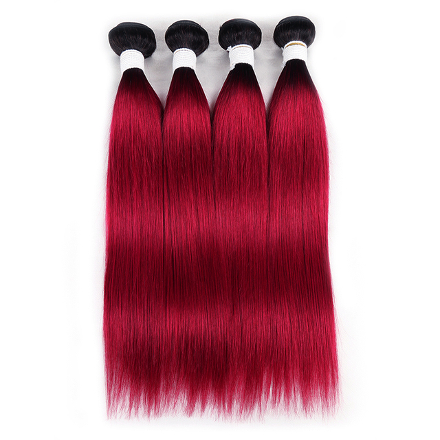 Straight Human Hair Bundles Burgundy Red Ombre Human Hair Weave Bundles Remy Hair Extension 