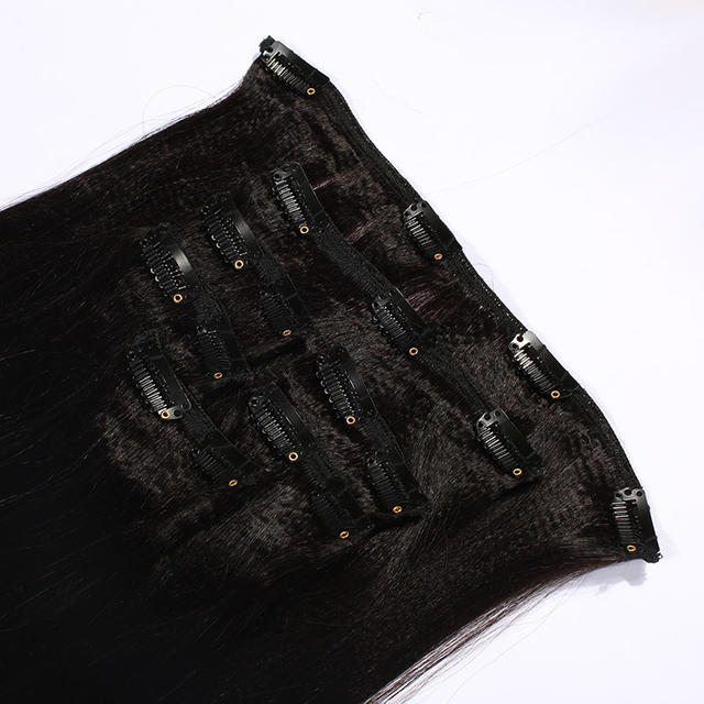 Silk Staright Human Hair Clips in Hair Extensions Natural Black Color