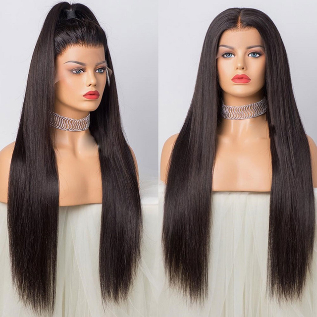 Off Black Indian Remy Hair 360 Lace Wigs Straight