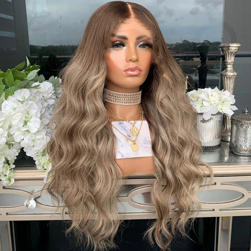 Ombre Brown Mixed Blonde Color Glueless Full Lace Wigs for White Women Wave Virgin Hair Lace Front Wig
