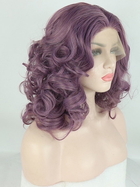 Pastel Hair Color Synthetic Lace Front Wig Cute Wavy