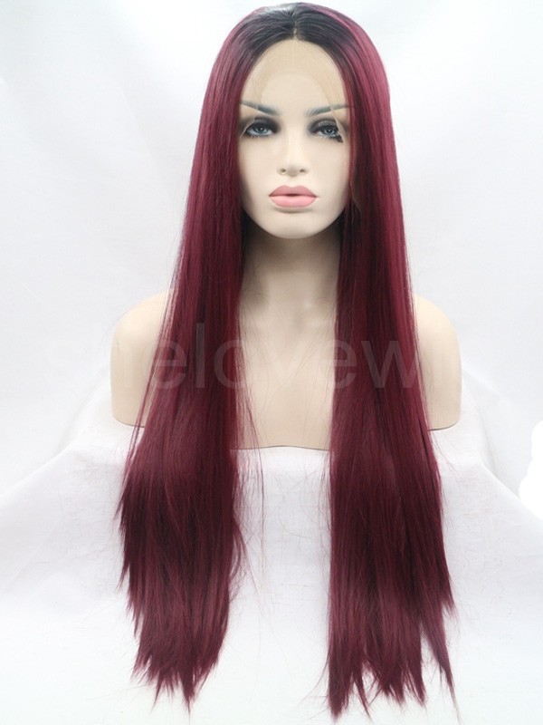 Black with Dull Red Synthetic Hair Lace Front Wig