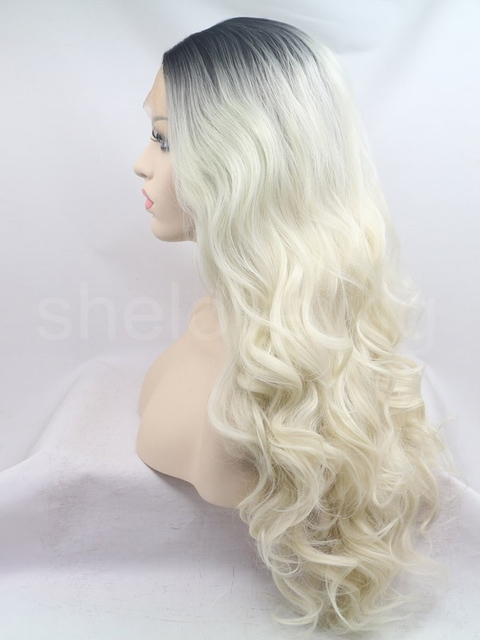 Platinum Blonde Lace Front Wig Synthetic Hair Ombre Black