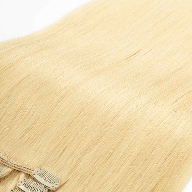 Silk Straight Virgin Human Hair Clips in Hair Extension Blonde Color 