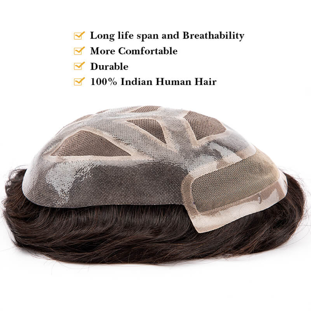 Mono & Pu With Lace Front Male Hair System Human Hair Toupee Men Wig Breathable