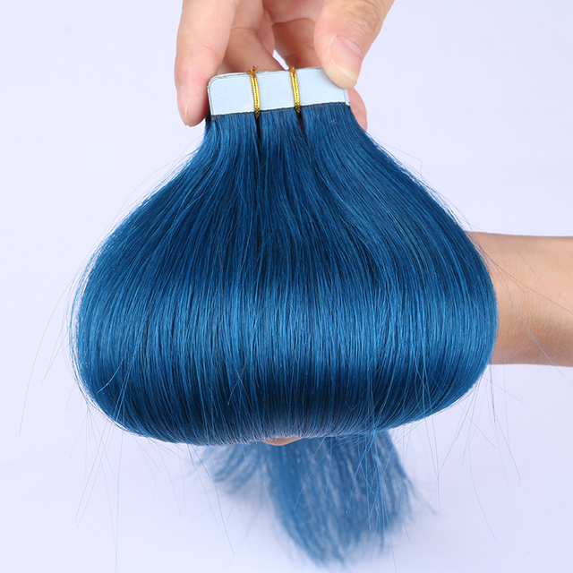 Smoke Blue Top Quality Skin Wefts Tape in Hair Extensions Virgin Hair