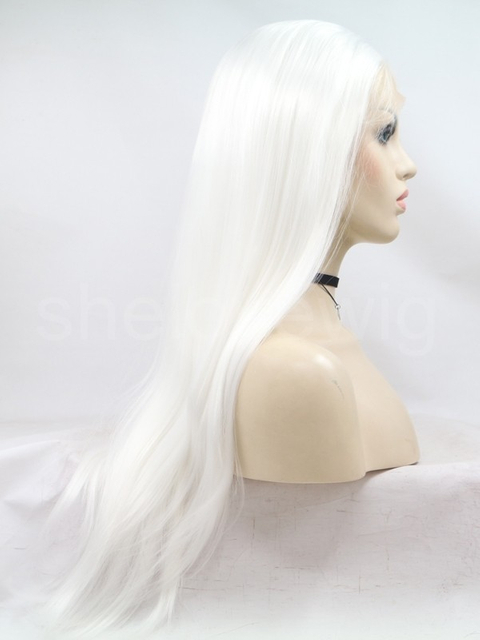 White Color Lace Front Wig Synthetic Hair Natural Straight