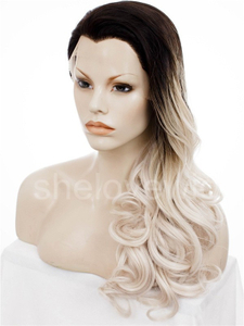Black Root Platinum Blonde Synthetic Lace Front Wig