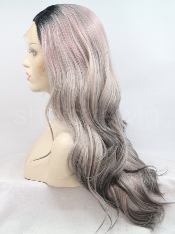Beauty Ombre Synthetic Lace Front Wig Wave Black Grey
