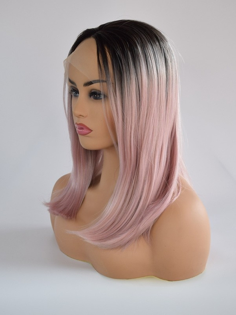 Black Dark Pink Ombre Fiber Hair Lace Front Wig