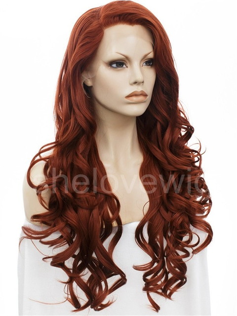 Brown Red Synthetic Lace Front Wig Long Wavy Hair
