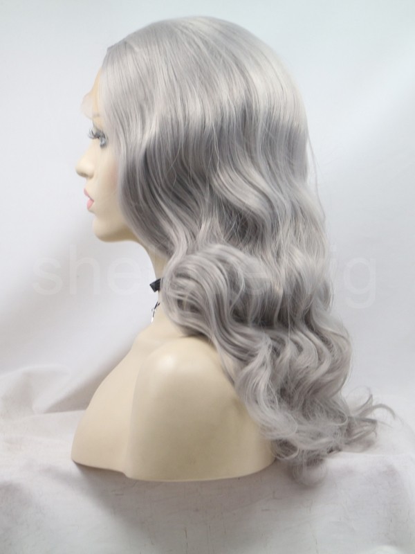 Body Wave Synthetic Lace Front Wig Silver Grey