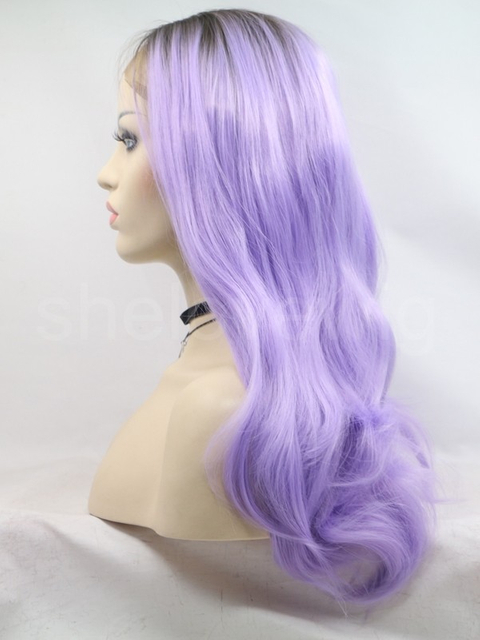 Black Purple Ombre Synthetic Hair Lace Front Wig Medium Length