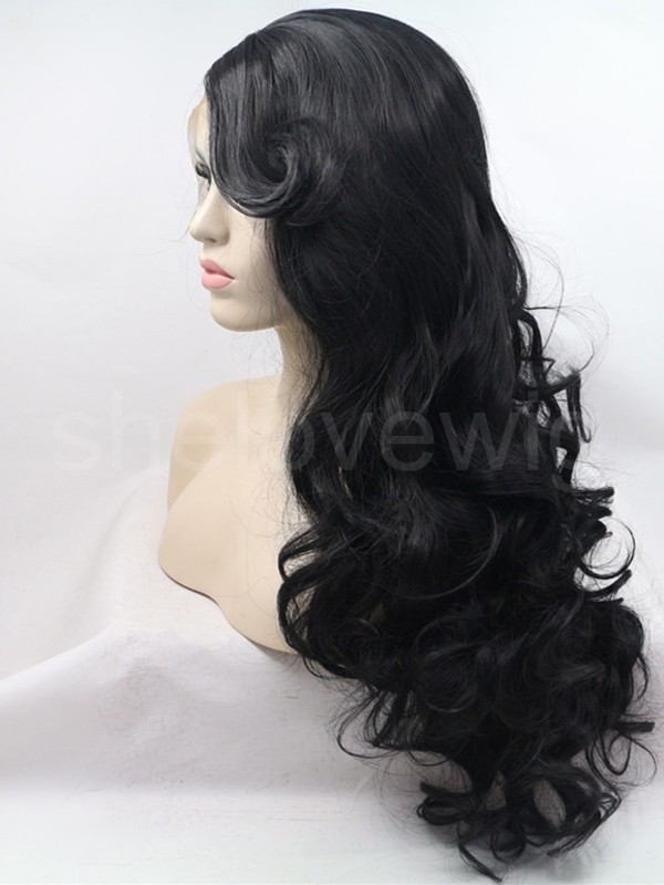 Beauty Wavy Synthetic Lace Front Wig Jet Black