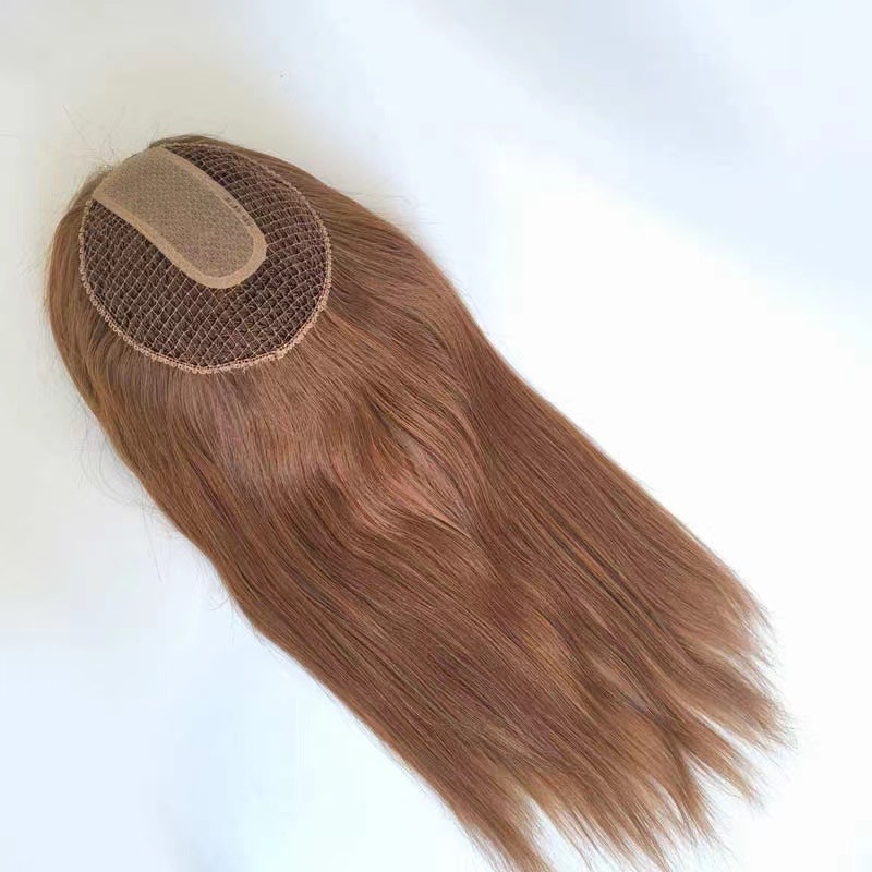Women Hair Topper Brown Color Virgin Human Hair Toppers Silk Top with Fish Net