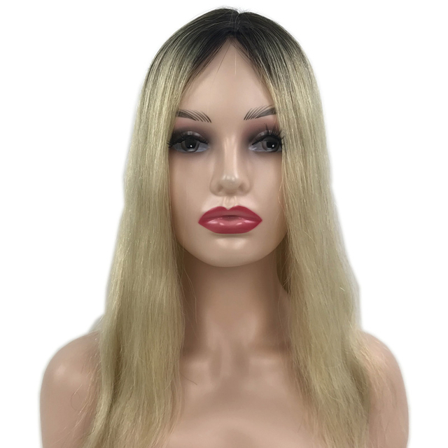 Human Hair Topper Ombre Blonde Color Silk Base Invisible Knots Straight Hair Topper with Clips