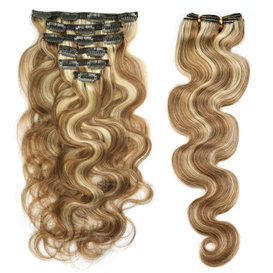 Wavy Clip In Extensions Human Hair Machine Remy Highlight Color European Hair Clips In Body Wave 