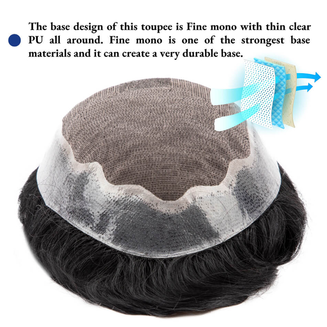 Male Hair Toupee Men Mono& soft Pu Breathable Men Wigs Replacement Systemes 100% Human Hair Male Wig