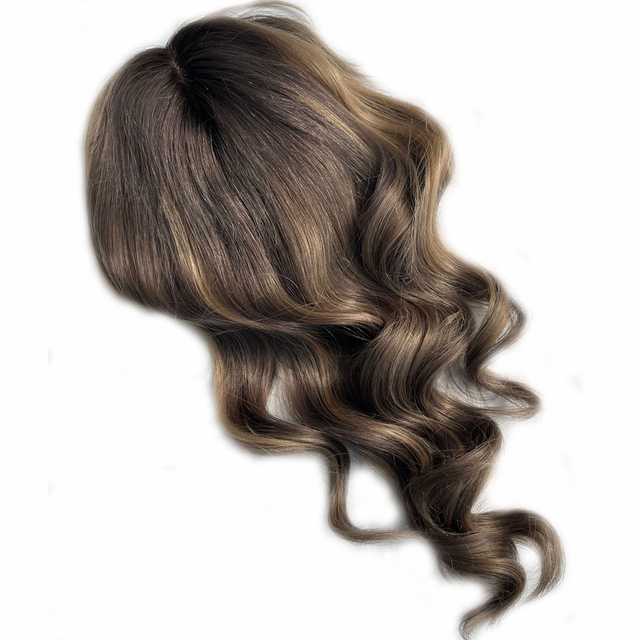 Silk Top Hair Toppers Brown with Ash Blonde Highlight Color Women Wigs