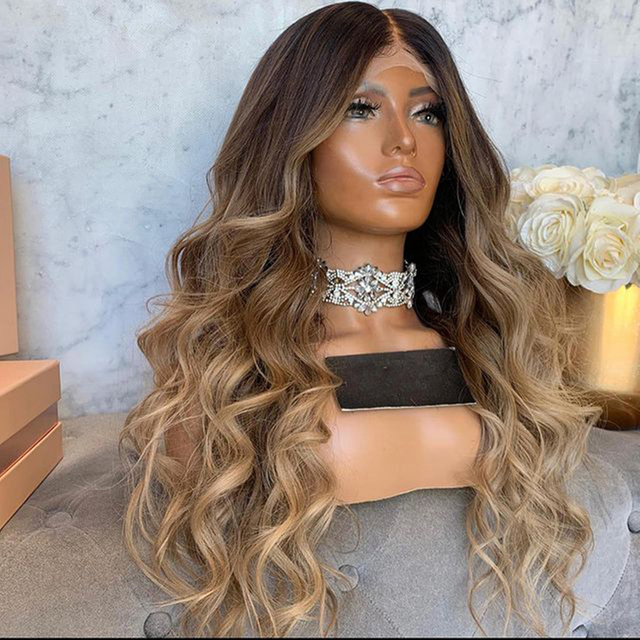 Loose Wave Ombre Blonde Full Lace Wigs Virgin Human Hair Ombre Blonde Lace Front Wigs