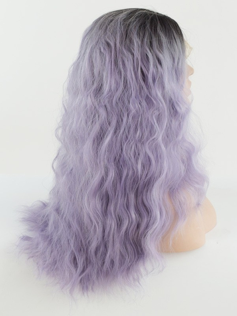 Curl Ombre Front Lace Wig Root Black Light Purple Wig