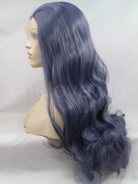 Dark Grey Lace Front Wig Synthetic Hair Lace Wig Wave