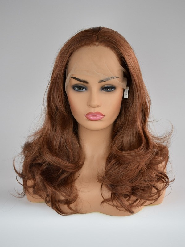 Medium Length Synthetic Lace Front Wig Black Pink