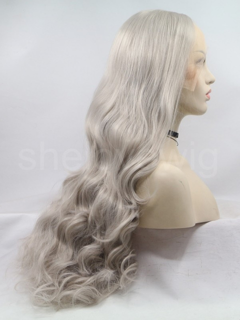 Silver Grey Synthetic Lace Front Wig Beauty Curl