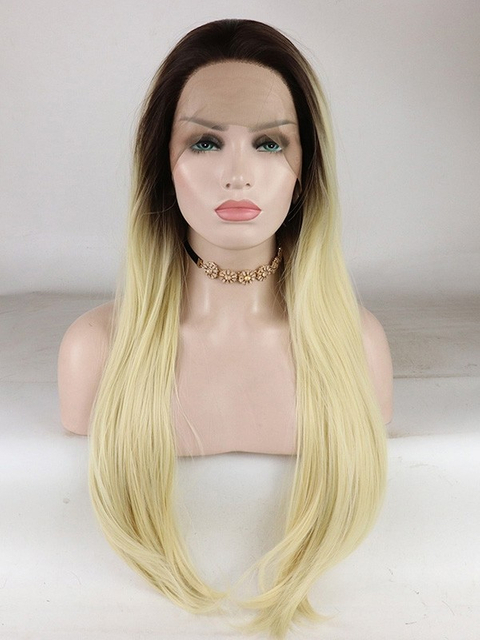 Short Synthetic Lace Front Wig Black Yellow Ombre