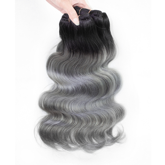 Dark Grey With Black Roots Body Wave Ombre Color Human Hair Bundles Virgin Hair Extensions
