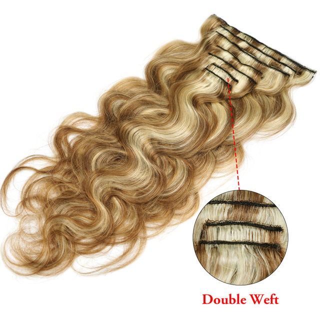 Wavy Clip In Extensions Human Hair Machine Remy Highlight Color European Hair Clips In Body Wave 