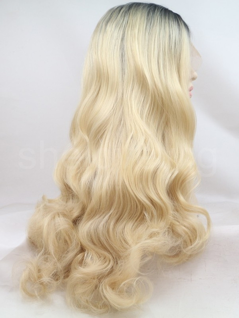 Long Length Synthetic Lace Front Wig Ombre Black Blonde