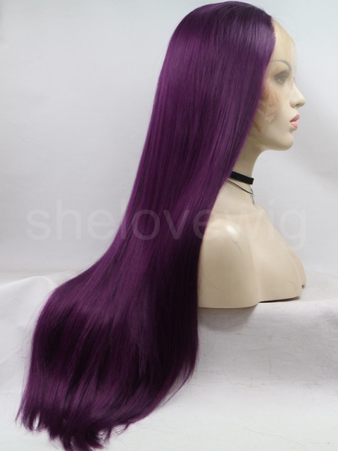 Dark Purple Lace Front Wig Synthetic Hair Natural Straight