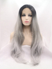 Black Root with Grey Synthetic Lace Front Wig Long Hair