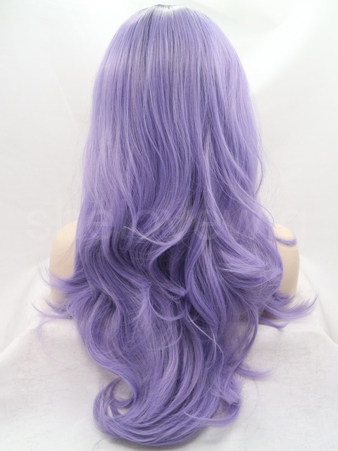 Black with Purple Synthetic Lace Front Wig Ombre Wave