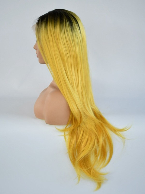 Synthetic Lace Front Wig Straight Red Root with Yellow Ombre