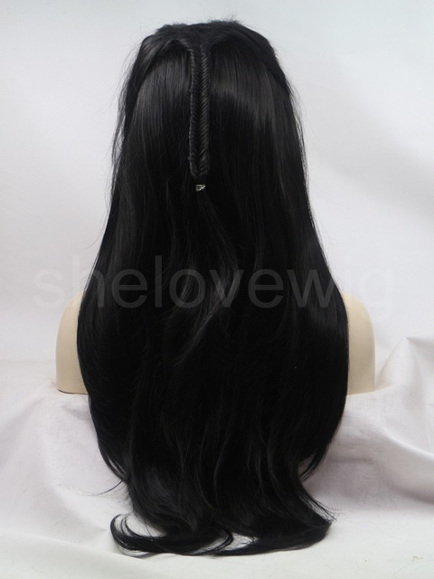 Natural Straight Black Synthetic Hair Lace Front Wig Braid