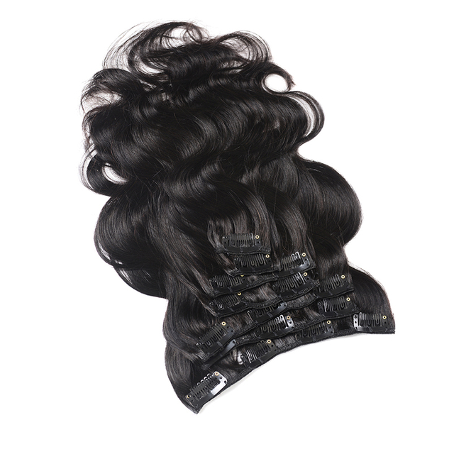 300gram Per Set Natural Black Wavy Clip Hair Extensions Human Hair Body Wave for Adding Volume