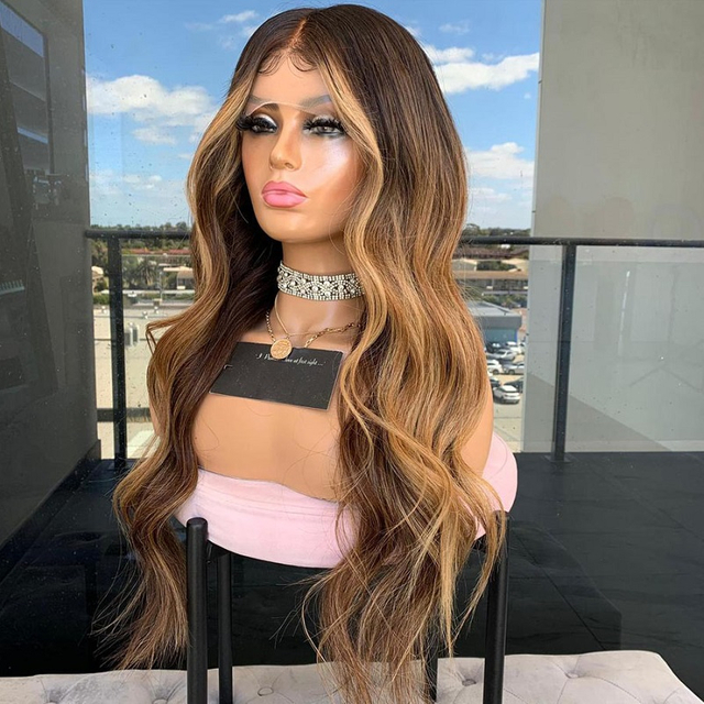 Layer Ombre Dark Blonde Remy Hair Lace Front Wigs High Quality Wavy Full Lace Wigs Brown Root